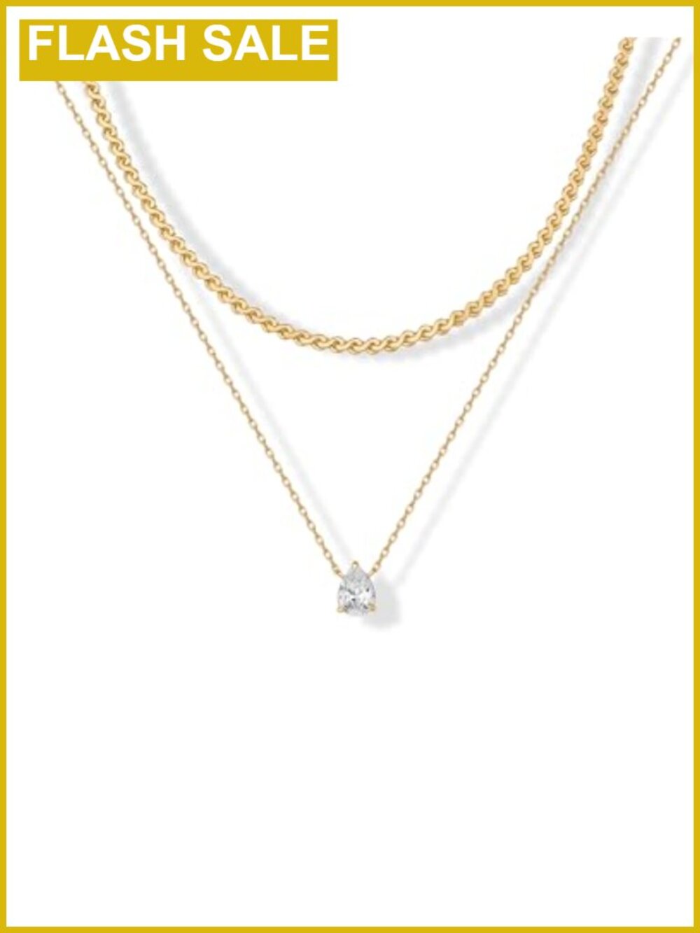 14K Gold Plated Layered Necklace Set with Cubic Zirconia Pendant